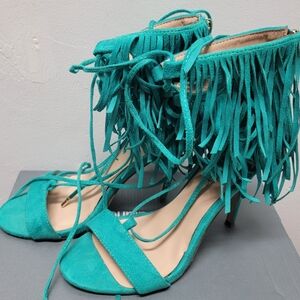 Teal Fringe Women's Tie Up Heel Size 9